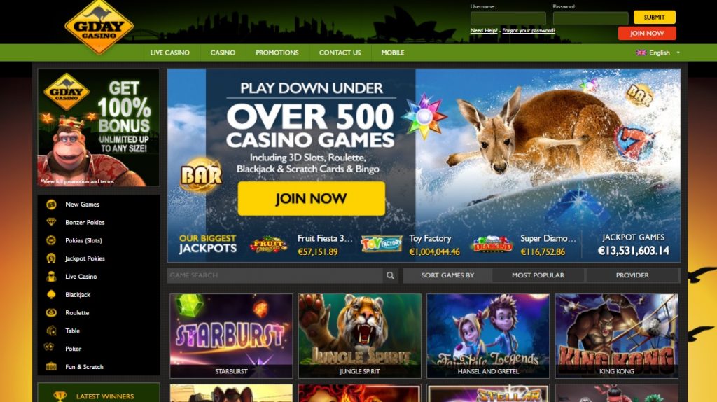 gday casino coupon code